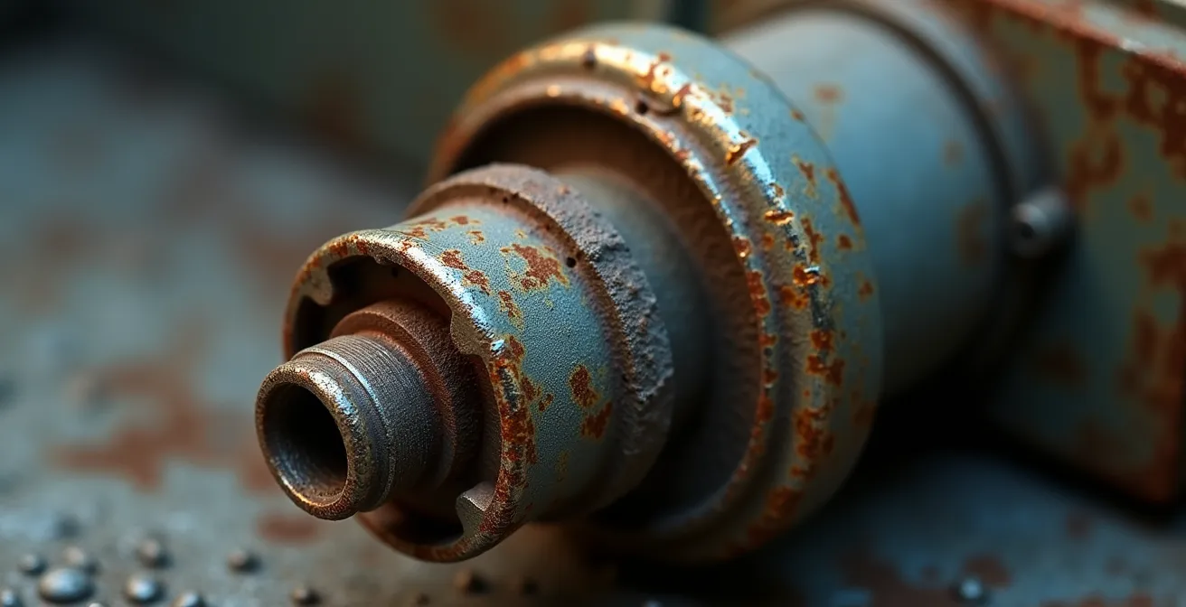 Vue macro du mécanisme interne d'une pompe de puisard avec flotteur visible